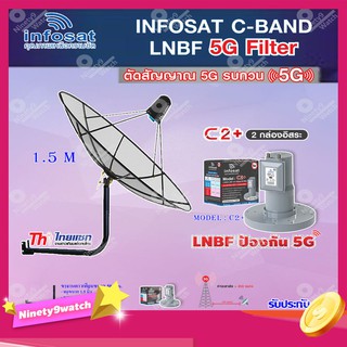 Thaisat C-Band 1.5M (ขางอยึดผนัง 50 cm.) + infosat LNB C-Band 5G 2จุดอิสระ รุ่น C2+ (ป้องกันสัญญาณ 5G รบกวน)