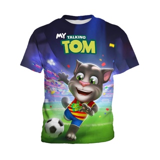 เสื้อยืดแขนครึ่ง พิมพ์ลาย My Talking Tom สวมใส่สบาย แฟชั่นสําหรับเด็กผู้ชาย