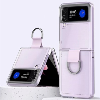 เคสโทรศัพท์มือถือ PC แข็ง แบบบาง ป้องกันกระแทก พร้อมแหวนขาตั้งคริสตัล สําหรับ Samsung Galaxy Z Flip 4 5G