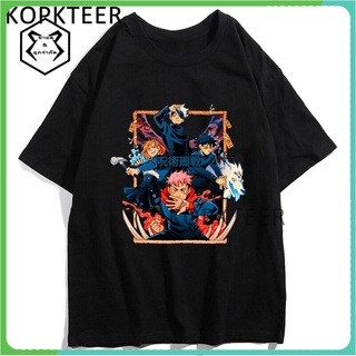 เสื้อยืดขายดีที่สุด Anime Men T-shirts Japanese Manga Jujutsu Kaisen Satoru Gojo Yuji Itadori Nobara Kugisaki Harajuku