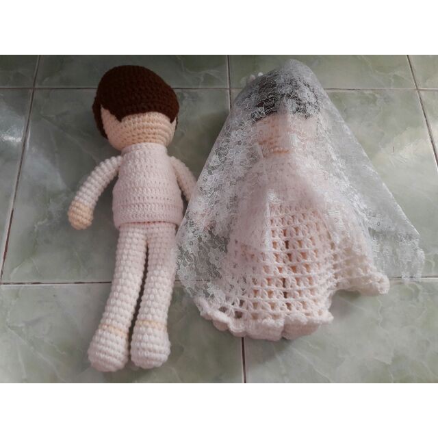 ส่งฟรี-kerry-ตุ๊กตาบ่าวสาว-คู่รักไหมพรมhand-made-ตุ๊กตาไหมพรมถัก