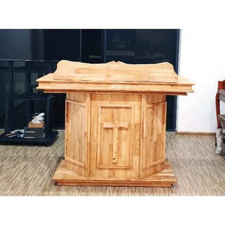 แท่นบูช(Altar for church) โพเดียมไม้แท้ ไม้ยางพารา rubber wood สวยงาม โดดเด่น ฝีมือปราณีต, ขนาด 140X 60 X 100xหนา2cm