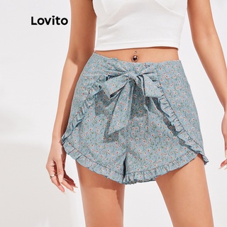 ภาพหน้าปกสินค้าLovito กางเกงขาสั้น แบบเชือกรูด ลายดอกไม้ สไตล์วินเทจ L16D052(สีฟ้า) ซึ่งคุณอาจชอบราคาและรีวิวของสินค้านี้