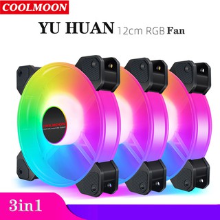 [COD] Coolmoon Yh 3in1 ชุดพัดลมระบายความร้อน RGB 120 มม. พร้อมรีโมตคอนโทรล HUB