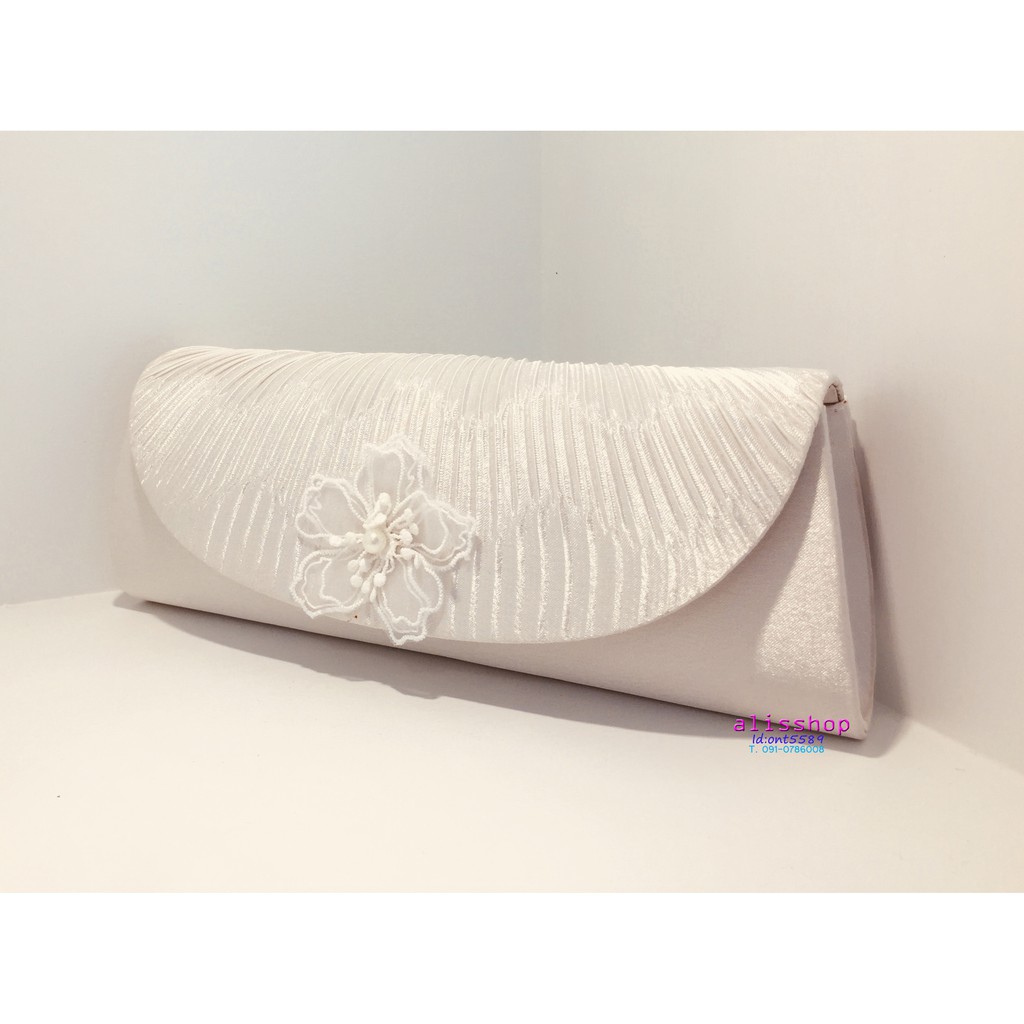 พร้อมส่ง-evening-clutch-กระเป๋าออกงาน-สีขาว-แต่งดอกไม้