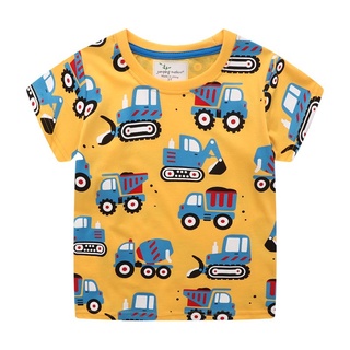เสื้อยืดแขนสั้น พิมพ์ลายการ์ตูนรถยนต์ แฟชั่นฤดูร้อน สําหรับเด็กผู้ชาย