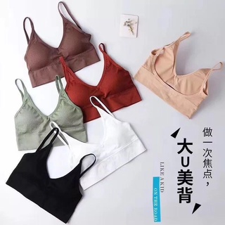 Anla ชุดชั้นในสปอร์ตบรา คอวีลึก ดันทรง โชว์หลัง ทรงตัว U ขนาดใหญ่ เซ็กซี่ สีพื้น ถอดออกได้ สําหรับผู้หญิง