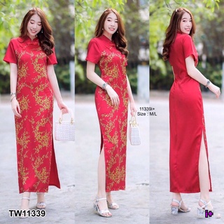 AK 11339 Maxi Dress เดรสกี่เพ้ายาวลายดอกแขนสั้น