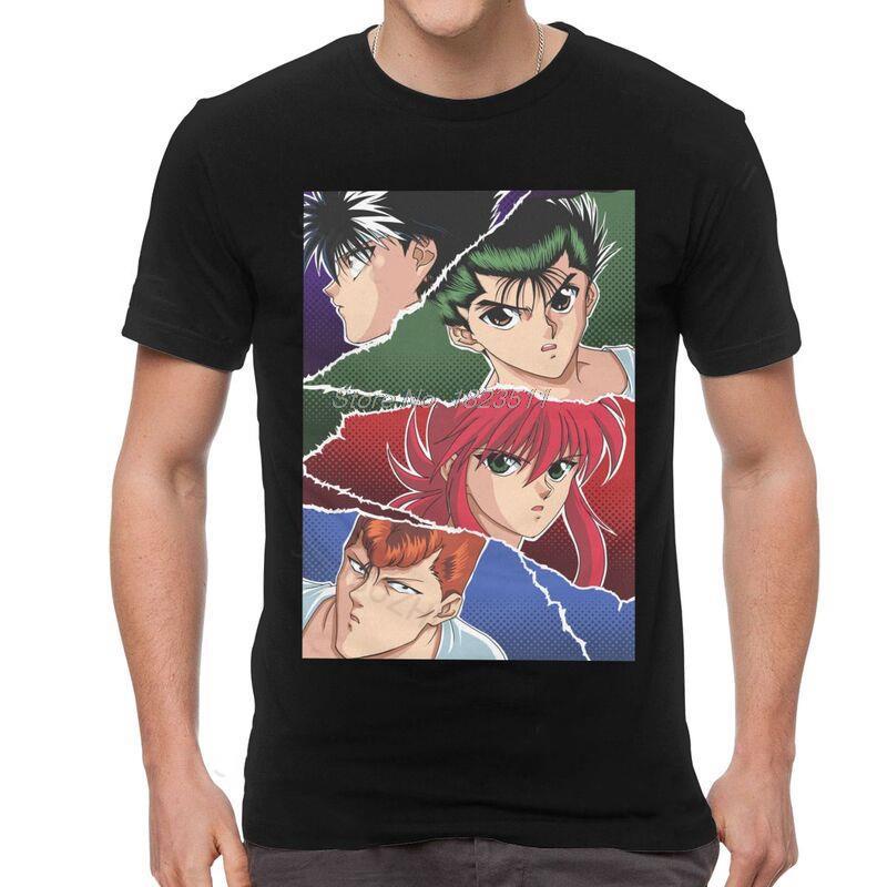 เสื้อยืดแขนสั้น-ผ้าฝ้าย-พิมพ์ลายอนิเมะ-yu-yu-hakusho-yusuke-urameshi-kurama-hiei-kuwabara-โอเวอร์ไซซ์-สําหรับผู้ชาย