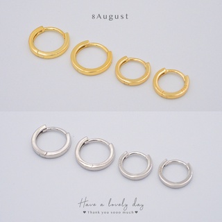 8August ต่างหูเงินแท้  ต่างหูห่วง ขอบเหลี่ยม รุ่นคลาสสิก Simple Hoop Earrings S925 (A11)