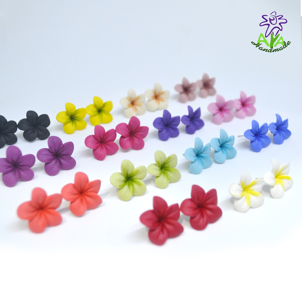 ต่างหูดินปั้นดอกลีลาวดีทรงโบราณ-เครื่องประดับแฟชั่น-vintage-frangipani-clay-handmade-earrings-accessories