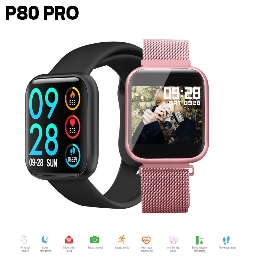 Smart Watch P80 PRO ทัชสกรีนทั้งจอ นาฬิกาข้อมือ ประกัน+ฟิล์ม+สาย 2 เส้น ...