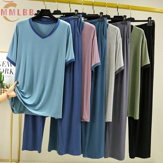 ใหม่ พร้อมส่ง ชุดนอนเสื้อแขนยาว คอวี กางเกงขายาว ทรงหลวม ใส่สบาย ขนาดใหญ่ เหมาะกับฤดูใบไม้ผลิ ฤดูร้อน สําหรับผู้ชาย ไซซ์ 4xl - 6xl 2021