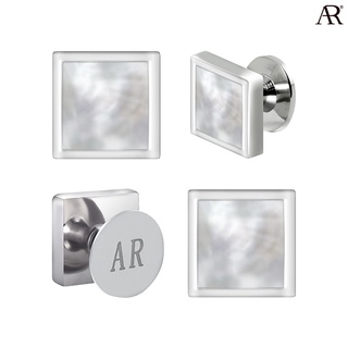 ANGELINO RUFOLO Tuxedo Studs ดีไซน์ Pearl Square กระดุมทักซิโด้โรเดียมคุณภาพเยี่ยม สีเงิน ประดับตกแต่งด้วย Pearl