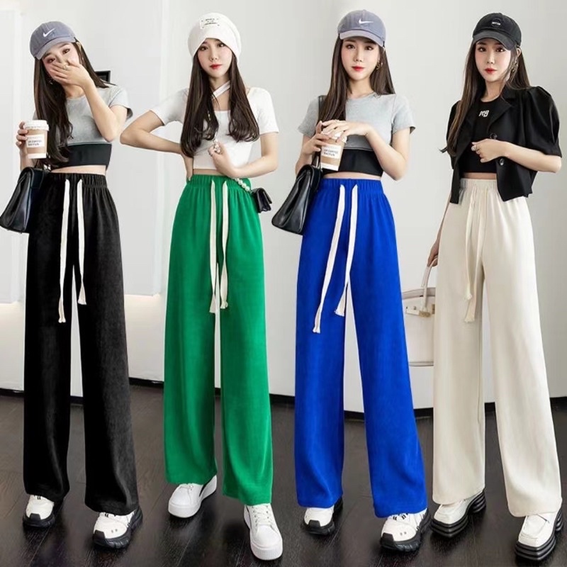 กางเกงขายาว-กางเกงแฟชั่นกางเกงผู้หญิงทรงเกาหลี-ฟรีไซด์เอวยืดไซด์ใหญ่-ทรงวัยรุ่น