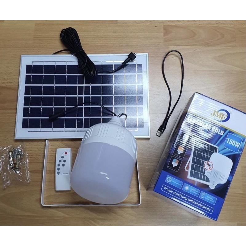 หลอดไฟโซลาร์เซลล์-ไฟ3สี-jmf-led-150w-3in1-หลอดไฟแสงขาว-ไฟส้ม-ไล่ยุง-ไฟกระพริบ-ใช้พลังงานโซลาร์เซลล์