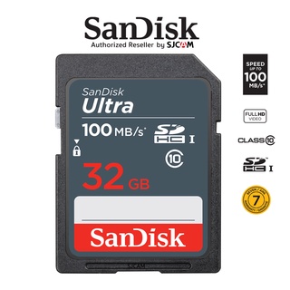 สินค้า SANDISK ULTRA SD CARD 32GB  SDHC UHS-I 100MB/s Class10 (SDSDUNR-032G-GN3IN) เมมโมรี่การ์ด สำหรับ SDCARD กล้องมิลเลอร์เลส DSLR Mirrorless ประกัน 7ปี