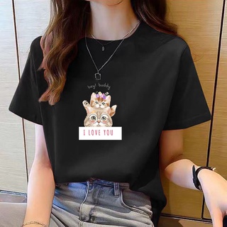 เสื้อยืดแฟชั่นผู้หญิง เสื้อยืดแขนสั้น คอกลม ทรงหลวม  เสื้อยืดผู้หญิง