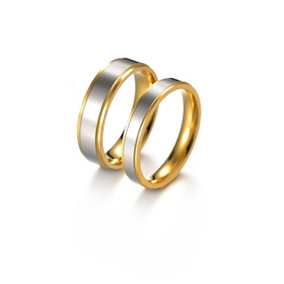 แบรนด์ใหม่ แฟชั่น สเตนเลส เงิน และทอง แหวนคู่ ที่เรียบง่าย สร้างสรรค์ แหวนเหล็กไทเทเนียม ผู้ชายและผู้หญิง