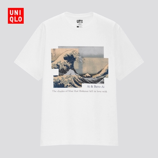 เสื้อยืดครอป Uniqlo เสื้อยืดแขนสั้นพิมพ์ลายสําหรับผู้ชายและผู้หญิง ( Ut ) Hokusai Color 434376