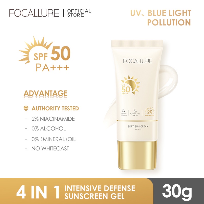 focallure-ambergold-4-in-1-เจลกันแดด-spf50pa-ไนอะซินาไมด์-2-แอลกอฮอล์-0-กรดไฮยารูลอนิก-ไม่ก่อให้เกิดโรค