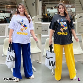 TW16429 #Bigsize New Arrival !!!! Oversize Set เสื้อยืดแขนสั้นทรง Oversize สกรีน มาพร้อมกางเกงขายาวทรงปล่อย สีสันสดใส