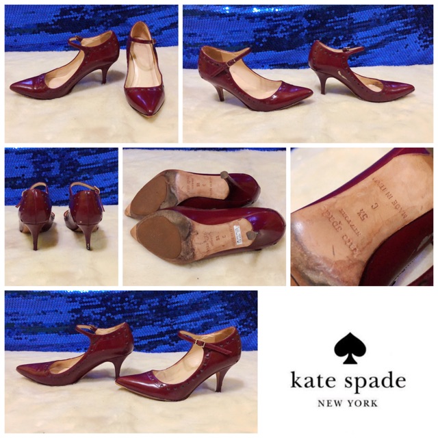 vintage-kate-spade-mary-jane-red-leather-heels-แท้