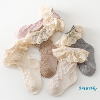 Aqq- ถุงเท้าผ้าฝ้าย แต่งระบาย แต่งลูกไม้ สําหรับเด็กวัยหัดเดิน 0-2 ปี สีขาว สีชมพู สีเทา สีน้ําตาล