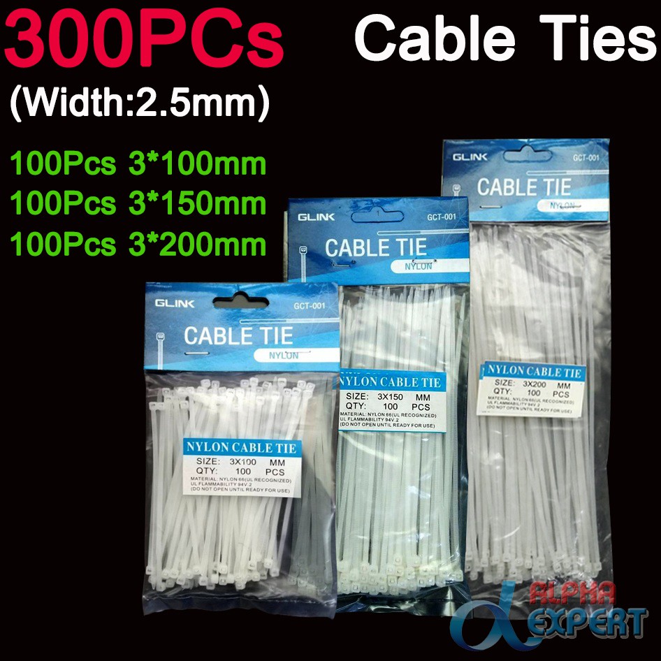 เคเบิ้ลไทร์-cable-ties-300-pcs-nylon-cable-self-locking-plastic-wire-zip-ties-set-3-100-3-150-3-200-fasteners-amp-hardware