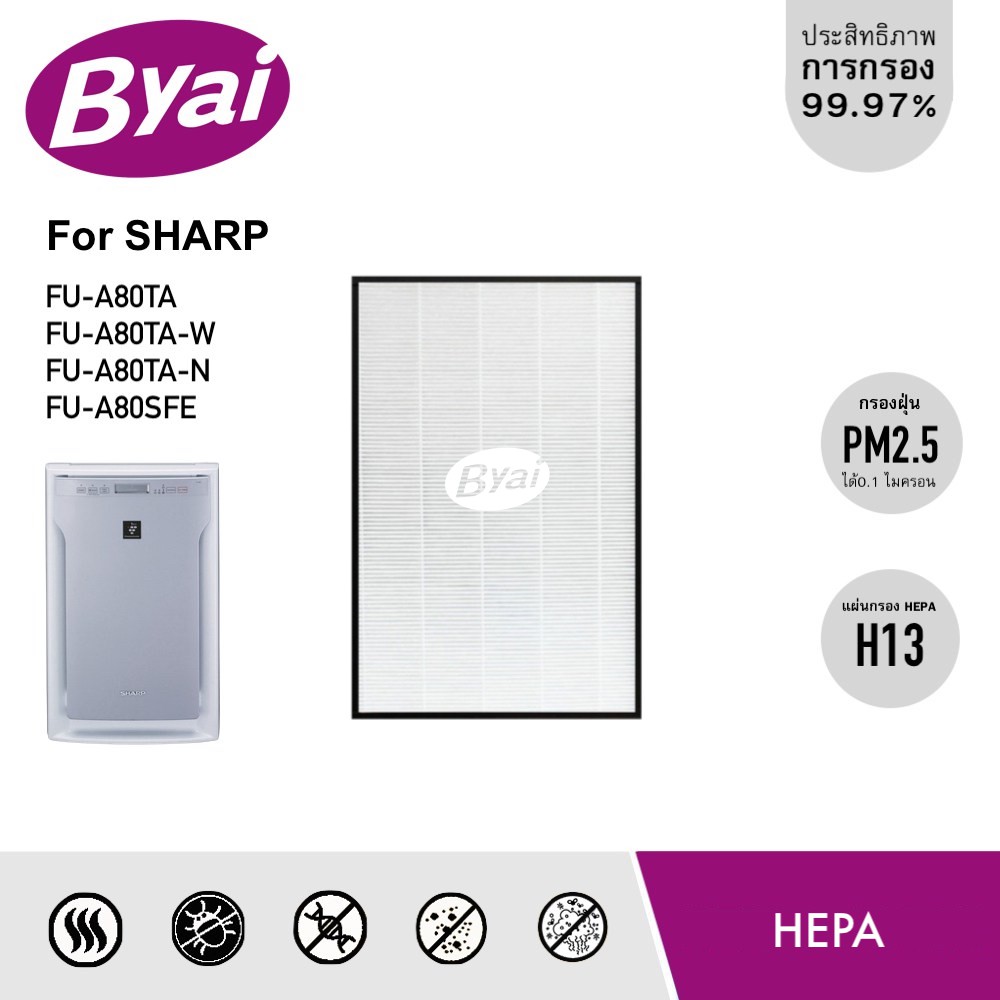 แผ่นกรองอากาศ-hepa-h13-filter-fz-a80sfe-และ-กรองคาร์บอน-สำหรับเครื่องฟอกอากาศ-sharp-รุ่น-fu-a80ta-ยี่ห้อ-byai