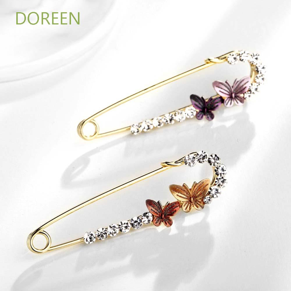 doreen-เข็มกลัดดอกไม้ผีเสื้อประดับไรน์สโตนมุกเทียม