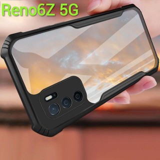 Reno6Z(พร้อมส่งในไทย)เคสกันกระแทกขอบสีหลังใสOPPO Reno6Z 5G/Reno6 5G