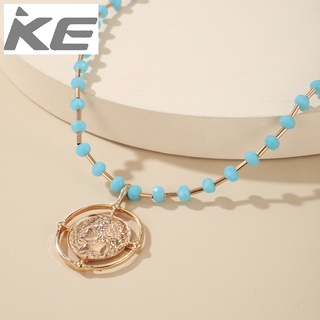 Simple and versatile blue beaded man head necklace commuter short necklace for women for girl