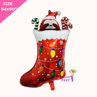 balloon fest ลูกโป่งฟอยล์ ถุงเท้า คริสมาส ของขวัญ ถุงเท้าปาร์ตี้ ขนาด 54x90cm