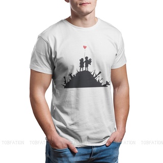 T-shirt  เสื้อยืด พิมพ์ลายกราฟฟิติ Two With Love Balloon At War สไตล์ฮาราจูกุS-5XL