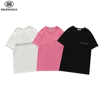 [S-5XL]เสื้อยืดแขนสั้น พิมพ์ลายตัวอักษร Balenciaga สะท้อนแสง สามมิติ ด้านหน้า และด้านหลัง