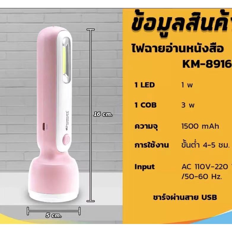 ไฟฉายสุดฮิต!! สีพาสเทลหวานแหวว KAMISAFE รุ่น KM-8916A แบบ 2in1 น่ารักๆ ...