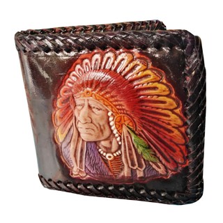 Lupadu Red Indian Face Style BiFold Wallet กระเป๋าหนังวัวแท้ สีน้ำตาล หน้าอินเดียแดง