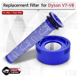 MLIFE - ฟิลเตอร์กรองฝุ่น Dyson V8 V7 เครื่องดูดฝุ่น ไส้กรอง อะไหล่ ขาตั้ง อุปกรณ์ Replacement Pre HEPA filter for Dyson