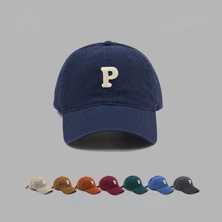 หมวกเบสบอล สีพื้น พิมพ์ลายตัวอักษร P ขนาดเล็ก แฟชั่นสำหรับผู้ชาย และผู้หญิง