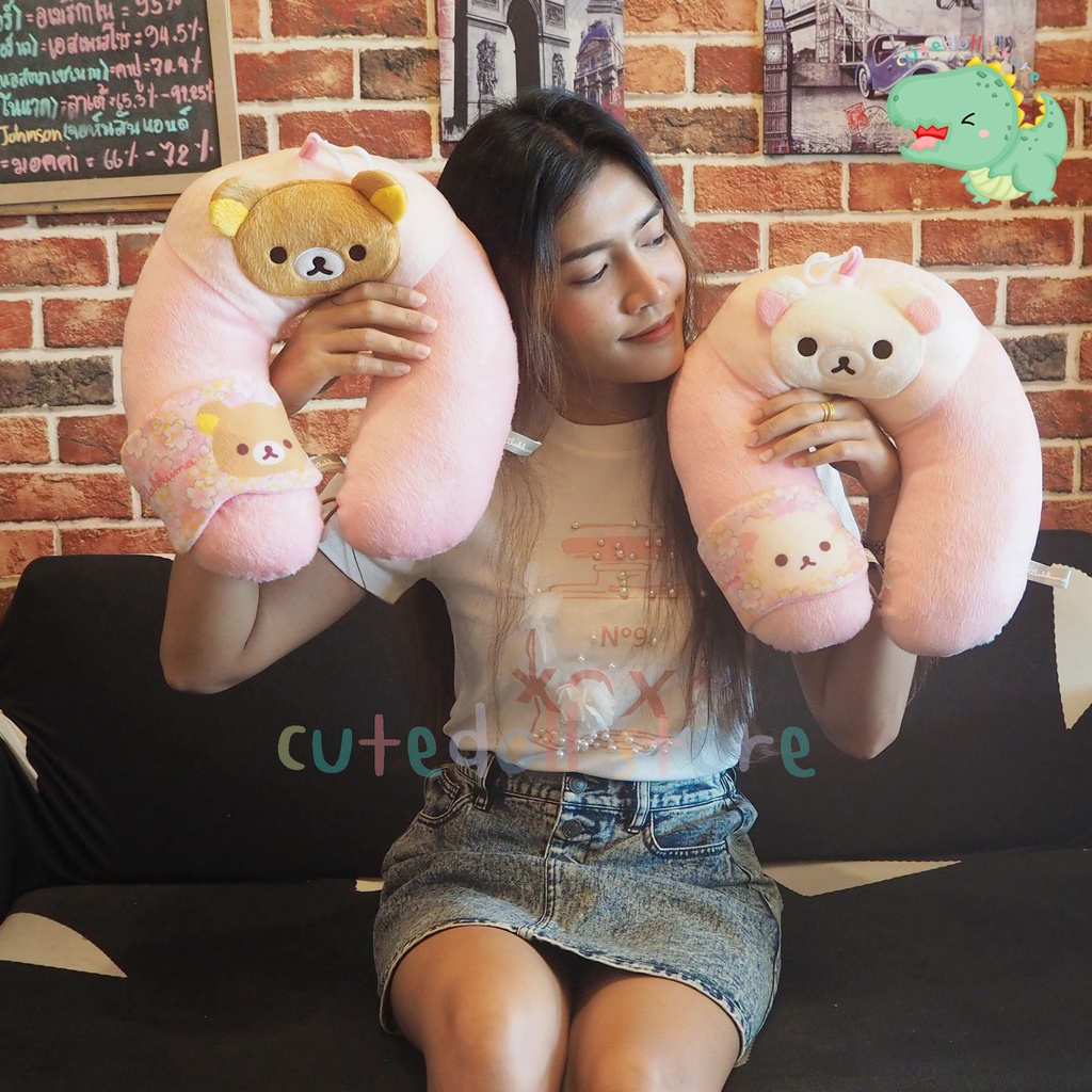 หมอนรองคอ-ตัวยู-rilakkuma-amp-korilakkuma-blossom-ตุ๊กตา-คุมะ-โคริ-บลอสซั่ม-ลิขสิทธิ์แท้