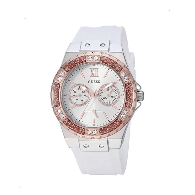 สด-ผ่อน-นาฬิกา-สายยางขาว-38-มิล-u1053l2-guess-womens-stainless-steel-stain-resistant-silicone-watch