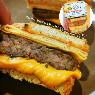 สินค้า 📌คีโต📌Pork Burger Cheese Sandwich แซนวิชหมูเบอร์เกอร์+ชีส+ไข่นุ่ม