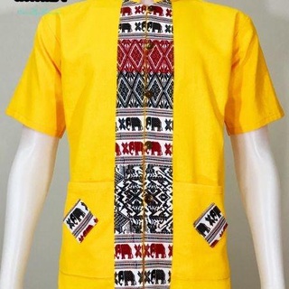 เสื้อผ้าฝ้ายซินมัย-คอจีนแขนสั้น-สีเหลือง