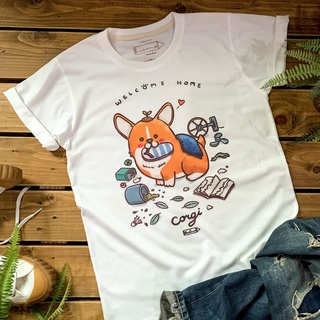 🔥 Corgi " Welcome Home " T-shirt เสื้อยืด ลายน้องหมาคอกี้ 🔥