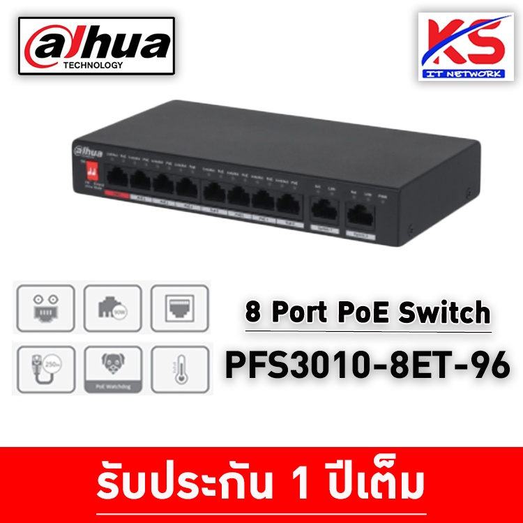 DAHUA 8-Port PoE Switch (Unmanaged) PFS3010-8ET-96 Network Switch - DAHUA 