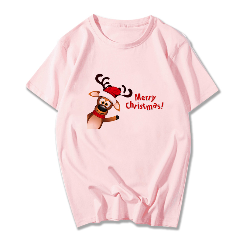 cartoon-cute-santa-claus-printing-christmas-family-party-dress-clothing-white-pink-women-men-kids-short-sleeves-tshirtเส