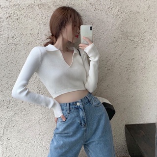 [ใส่โค้ด 𝑫𝑶𝑼𝑩𝑳𝑬𝑺𝑷𝟏𝟏 ลดทันที 15%] 🥣🧤 plain crop top 🥣🧤 ครอปโปโลแขนยาว