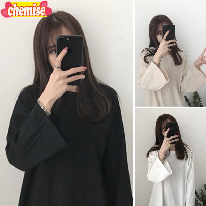 chemisegrace-พร้อมส่ง-เสื้อยืดแขนยาว-เสื้อสีพื้น-รุ่น-เสื้อสวยดี-ผ้านิ่ม-ยืด-ใส่สบาย-ฟชั่นเกาหลีทร358