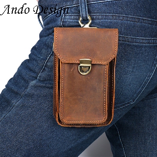 Ando Design Genuine Cow Leather Fashion Waist Bag For Men Boys Causal Outdoor Sports Work Mens Multifunction Bags